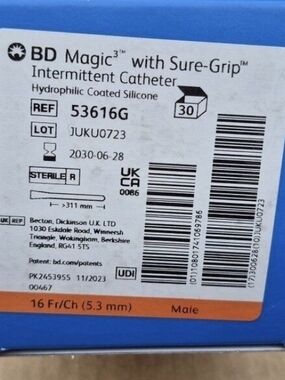 New 30ct Box Bard 16Fr BD Magic3 Male 53616G Straight Cath